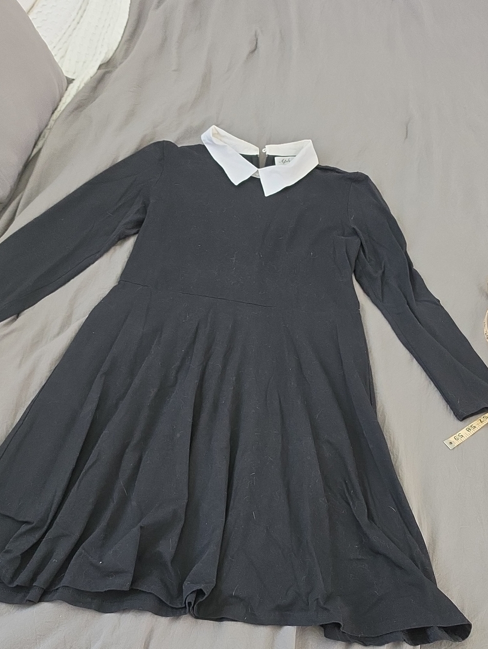 Black Long-Sleeve Fit & Flare Dress with White Collar